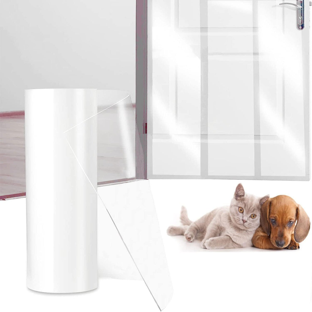 Door Protector from Dog Scratching 118" X 8.2" Cat Scratch Door Frame Single Side Adhesive Protector anti Dog Scratch Door Guard for Dogs Clear