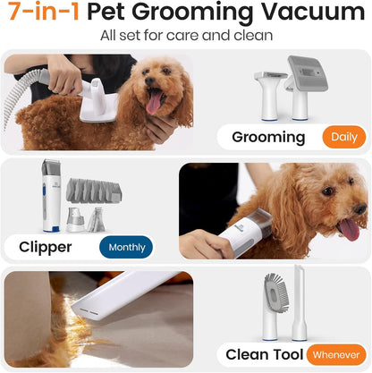 Dog Grooming Vacuum, Pet Grooming Vacuum with Clipper Nail Grinder, 1.5L Dust Cup Dog Deshedding Brush with 7 Tools for Shedding Pet Hair, Home Cleaning(Blue)