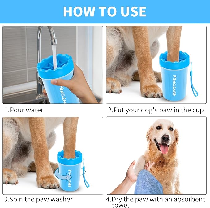 Dog Paw Cleaner for Dogs & Cats - Includes 1 Portable Paw Washer, 1 Bath Brush, 2 Dog Toothbrushes and 3 Absorbent Towels