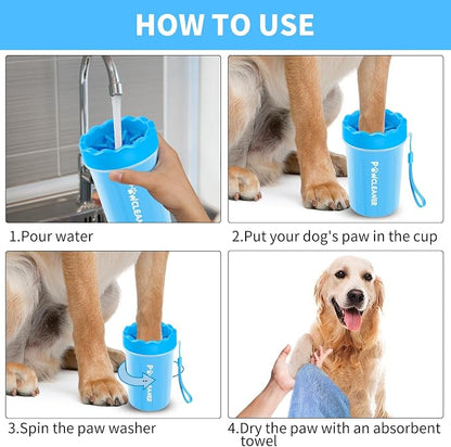 Dog Paw Cleaner for Dogs & Cats - Includes 1 Portable Paw Washer, 1 Bath Brush, 2 Dog Toothbrushes and 3 Absorbent Towels