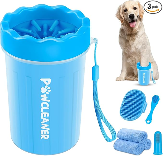 Dog Paw Cleaner for Dogs & Cats - Includes 1 Portable Paw Washer, 1 Bath Brush, 2 Dog Toothbrushes and 3 Absorbent Towels